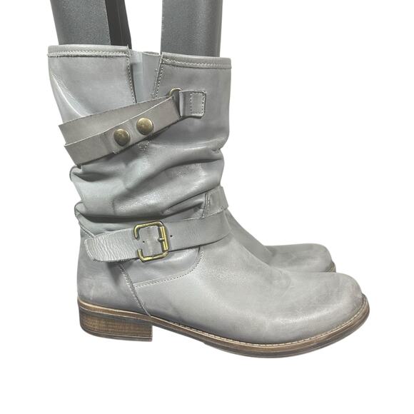 Eric Michael Women's Slouchy Leather Mid-Calf Boots Gray Buckle Strap Casual 10B - Picture 1 of 12